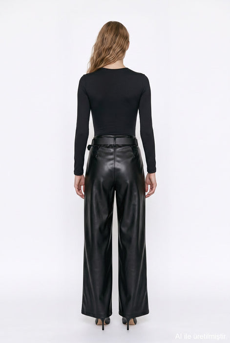 Wide-Leg Belted Trousers