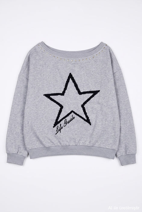Star Print Off-Shoulder Sweatshirt