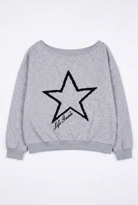 Star Print Off-Shoulder Sweatshirt