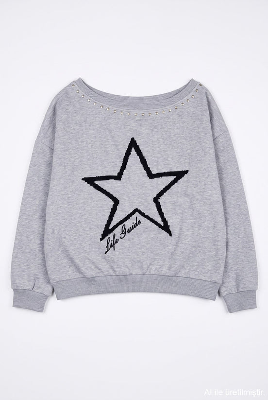 Star Print Off-Shoulder Sweatshirt
