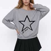 Star Print Off-Shoulder Sweatshirt