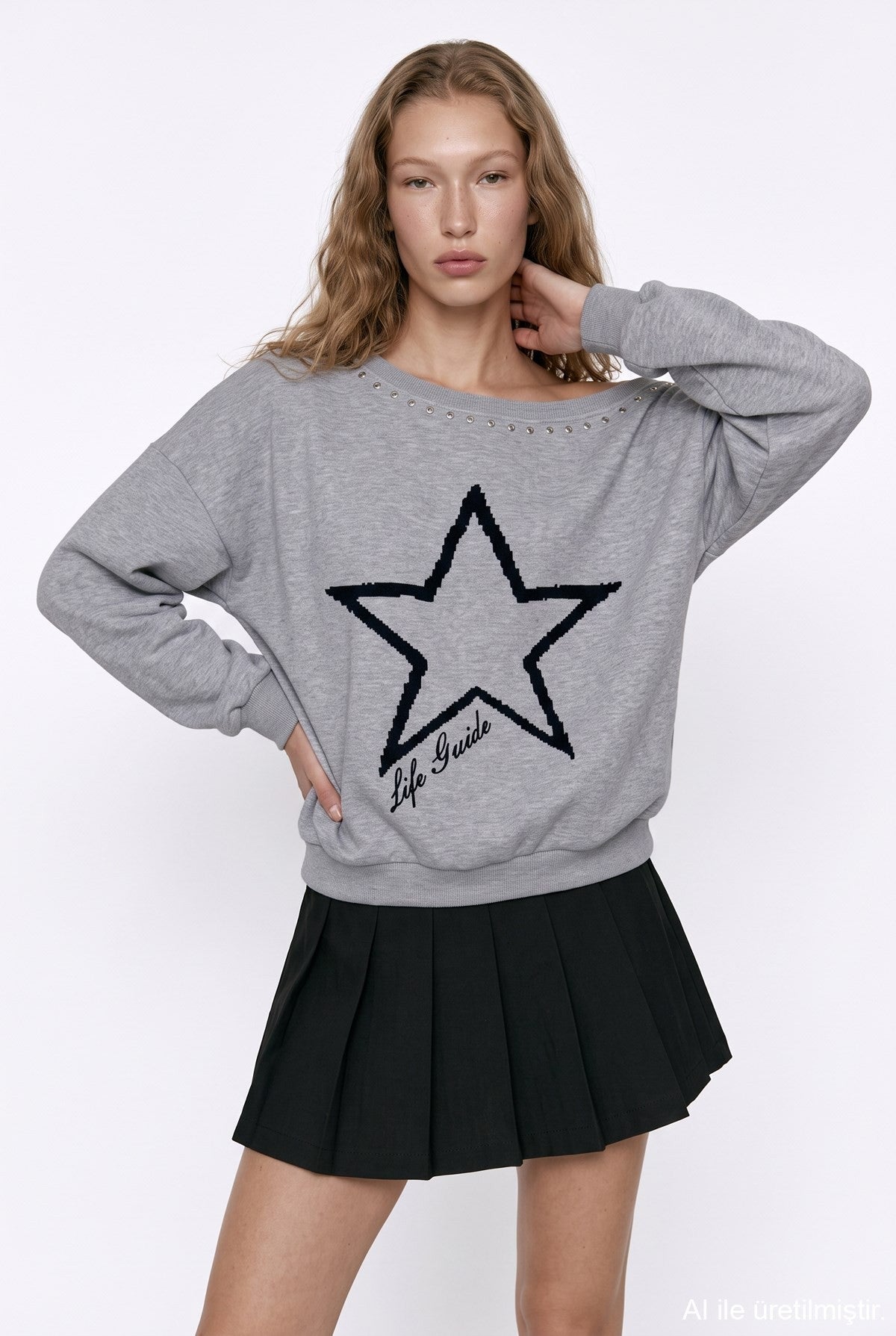 Star Print Off-Shoulder Sweatshirt