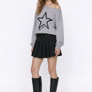 Star Print Off-Shoulder Sweatshirt