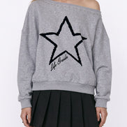 Star Print Off-Shoulder Sweatshirt