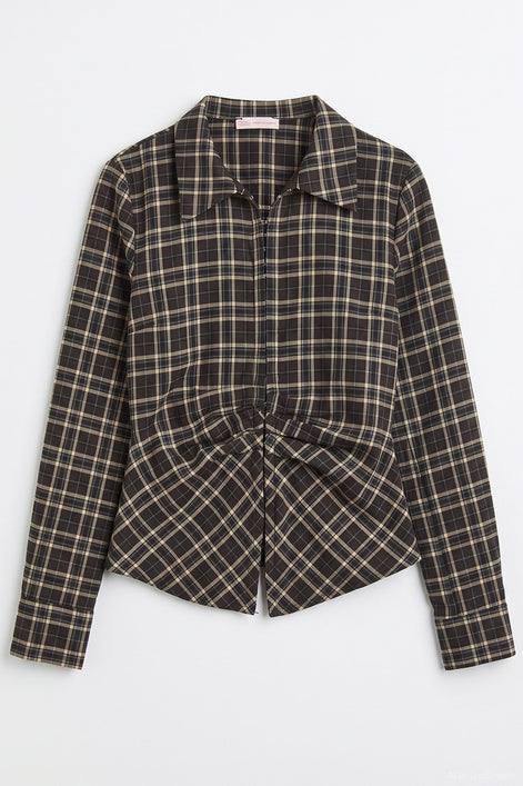 Draped Plaid Shirt