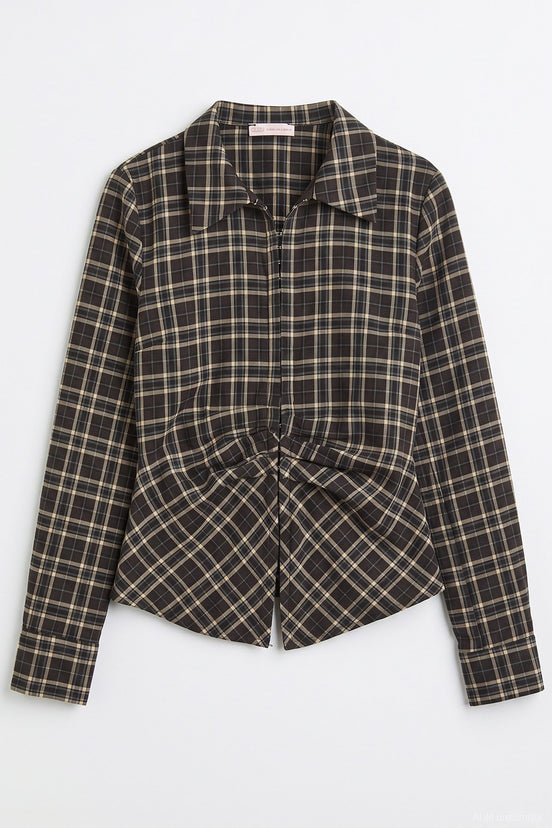 Draped Plaid Shirt