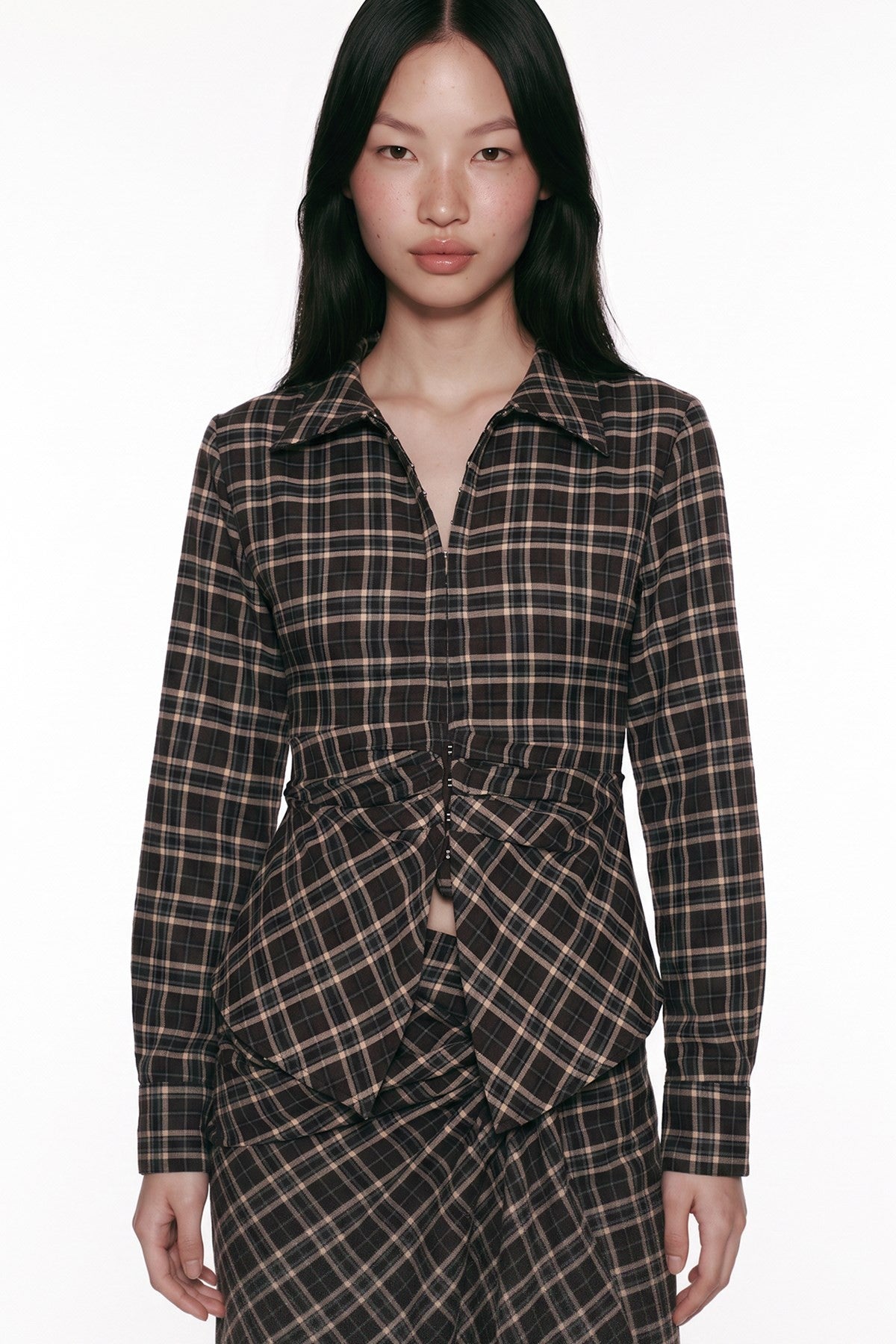 Draped Plaid Shirt