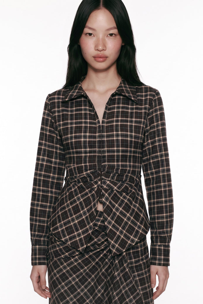 Draped Plaid Shirt